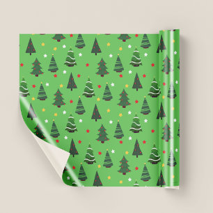 Pretty Green Christmas Trees Pattern Christmas Wrapping Paper