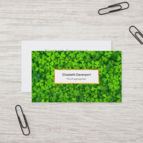 Pretty Green Clovers Photograph Business Card
