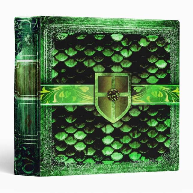 Pretty Green Dragon Scales Ancient Tome Magic Book Binder (Front/Spine)