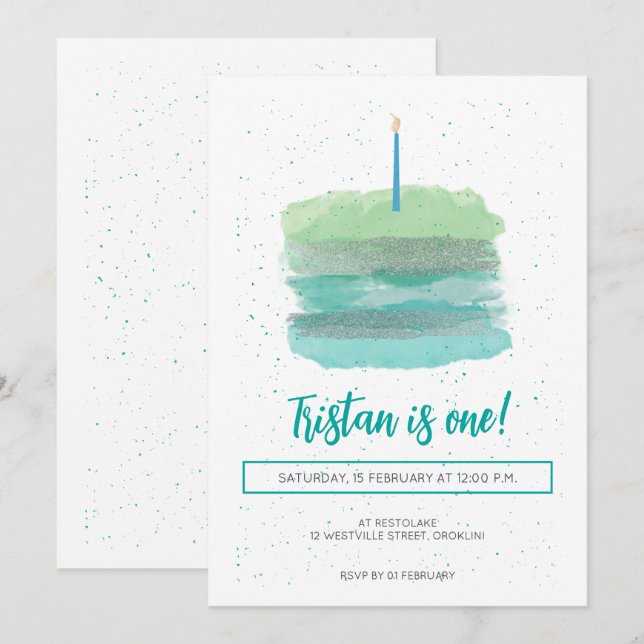 Pretty Green First Birthday Invite (Front/Back)