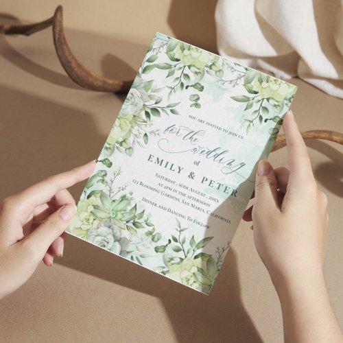 Pretty Green Floral Elegant Eucalyptus Wedding Invitation