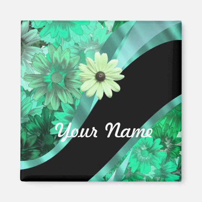 Pretty green floral pattern magnet (Front)