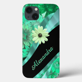 Pretty green floral pattern personalized iPhone 13 case