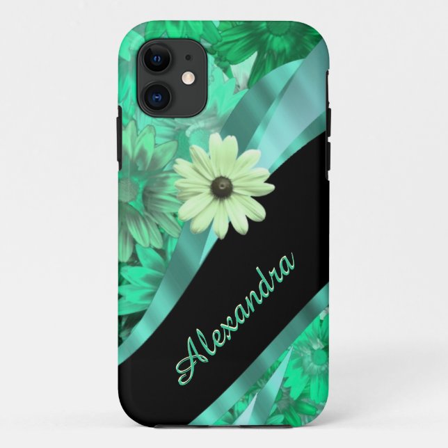 Pretty green floral pattern personalized Case-Mate iPhone case (Back)