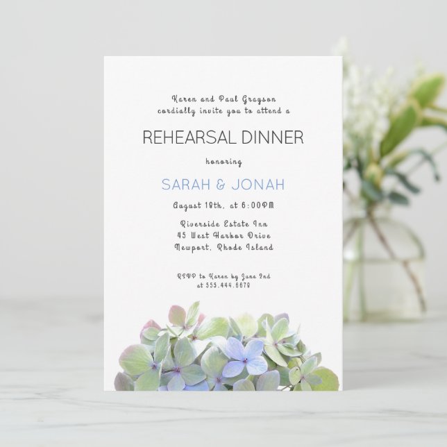 Pretty Green Floral Rehearsal Dinner Hosted Invite (Standing Front)