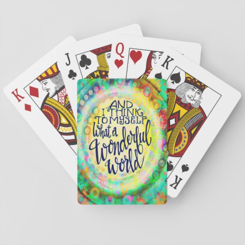 Pretty Green Floral Wonderful World Inspirational Poker Cards