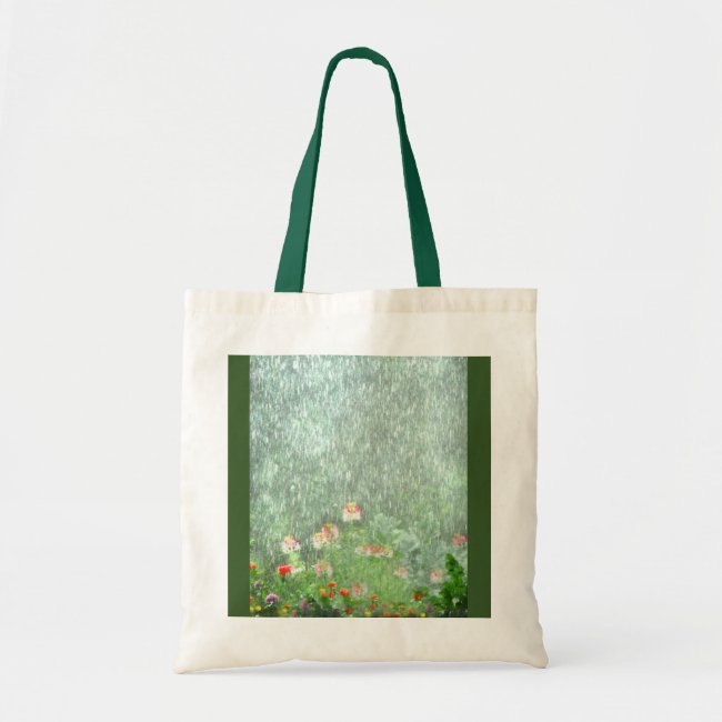 Pretty Green Flower Garden in Rain Tote Bag