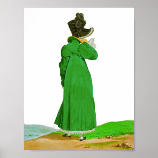 Pretty Green French Regency Fashion Drawing Poster