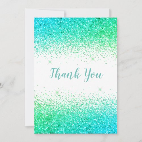 Pretty Green Glitter Simple Modern Thank You Card