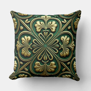 PRETTY GREEN & GOLD IRISH CELTIC KNOTS THROW PILLOW