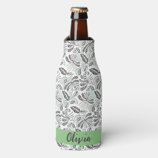 Pretty Green Gray Summertime Batik Bottle Cooler (Bottle Front)