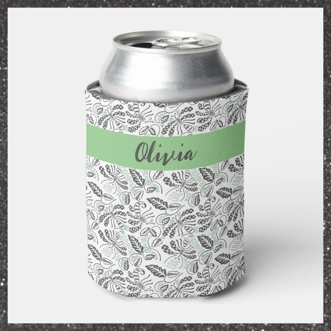 Pretty Green Gray Summertime Batik Can Cooler (So pretty for summertime!)