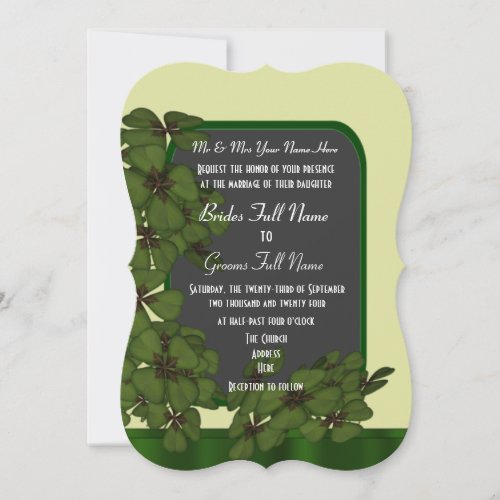 Pretty green Irish shamrock wedding Invitation