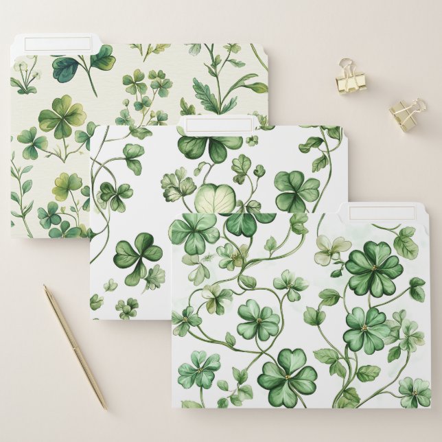 PRETTY GREEN IRISH SHAMROCKS FILE FOLDER (Set)