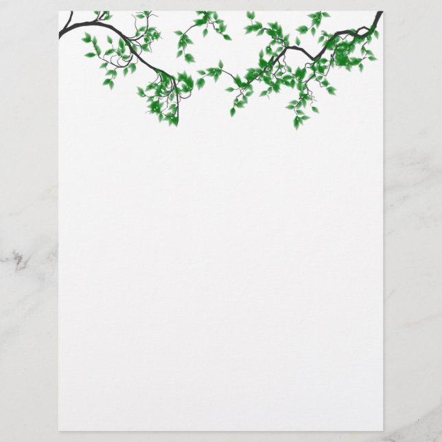 Pretty Green Leaves Border Stationery (Front)