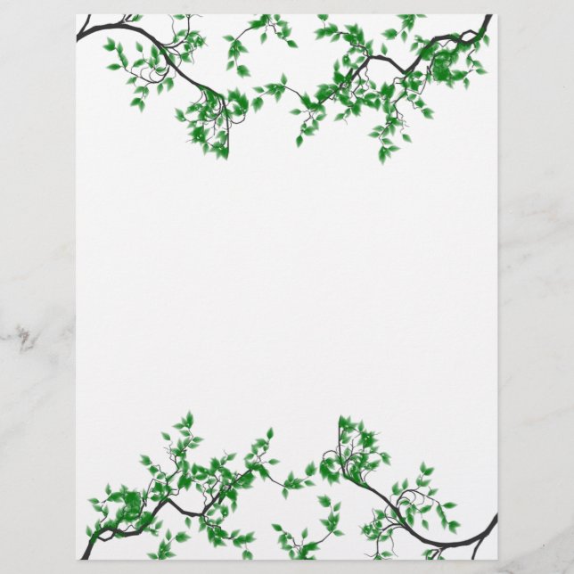 Pretty Green Leaves Border Stationery (Front)