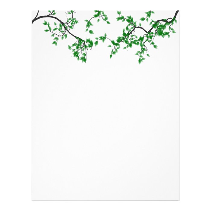 Pretty Green Leaves Border Stationery Letterhead Template