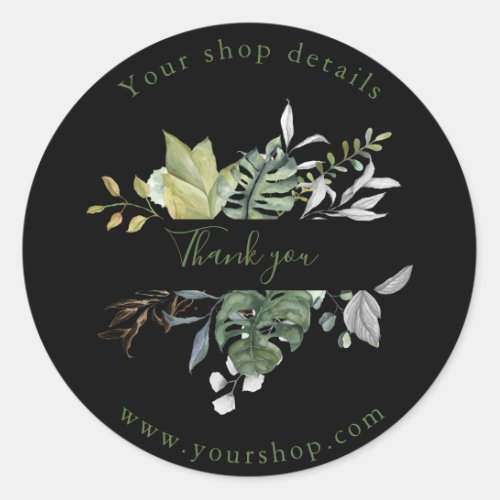 Pretty green leaves shop thank you sticker