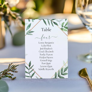 Pretty green leaves Table Number Seating Chart