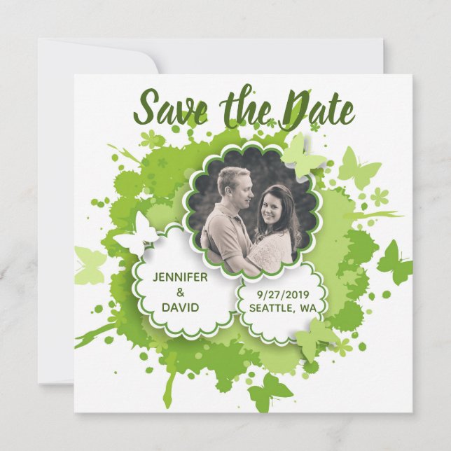 Pretty Green Nature Save The Date Announcement (Front)