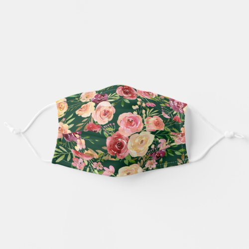 Pretty Green Peony Floral Adult Cloth Face Mask