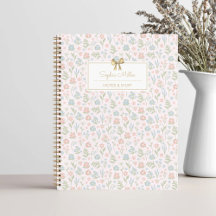 Pretty Green Pink Floral Pattern with Bow Monogram