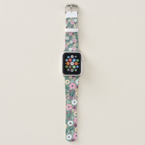 Pretty Green Pink flowers Botanical Apple Watch Band