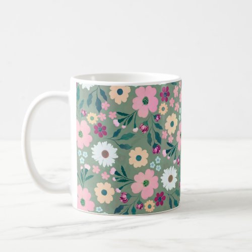 Pretty Green Pink flowers Botanical Coffee Mug