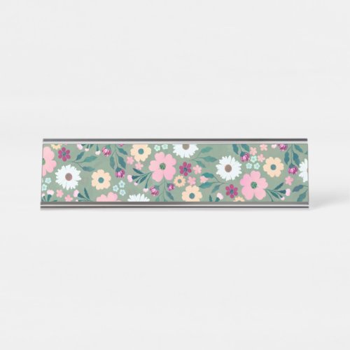 Pretty Green Pink flowers Botanical Desk Name Plate