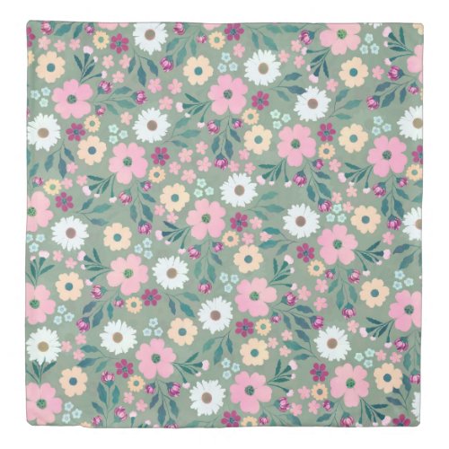 Pretty Green Pink flowers Botanical Duvet Cover