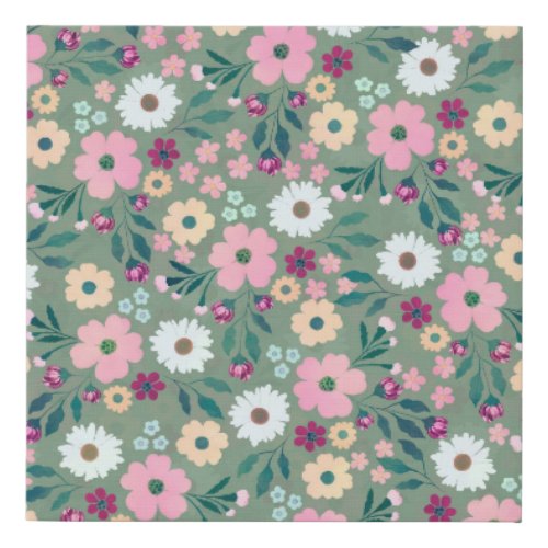 Pretty Green Pink flowers Botanical Faux Canvas Print