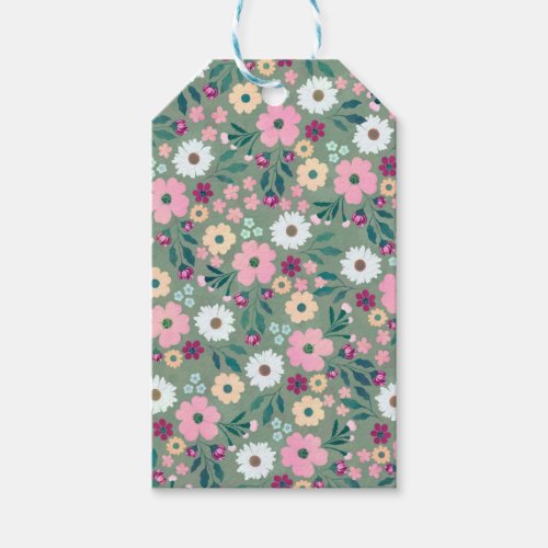 Pretty Green Pink flowers Botanical Gift Tags