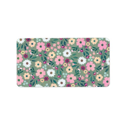 Pretty Green Pink flowers Botanical Label