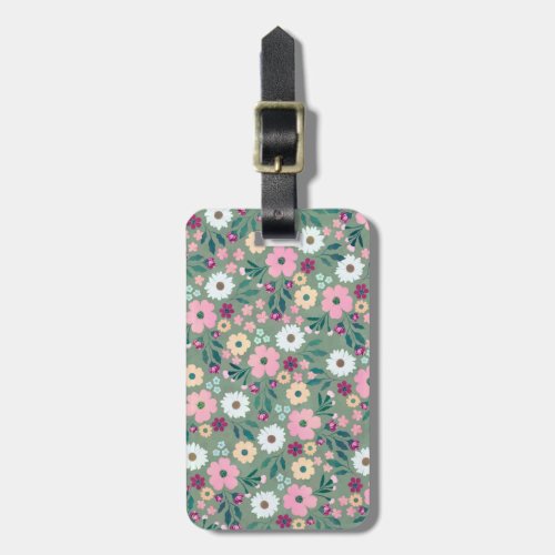 Pretty Green Pink flowers Botanical Luggage Tag