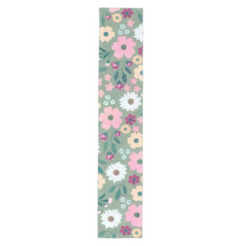 Pretty Green Pink flowers Botanical Medium Table Runner