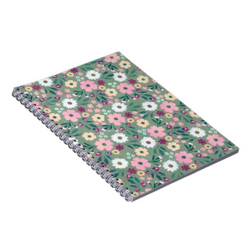 Pretty Green Pink flowers Botanical Notebook