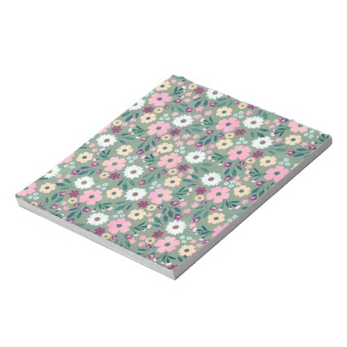 Pretty Green Pink flowers Botanical Notepad