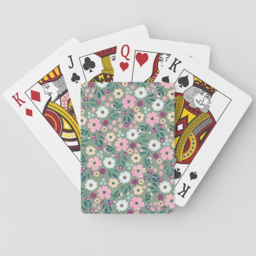 Pretty Green Pink flowers Botanical Poker Cards