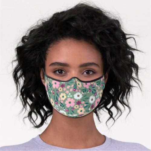 Pretty Green Pink flowers Botanical Premium Face Mask