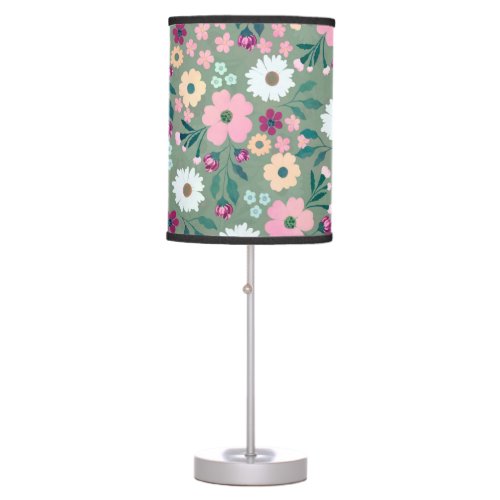 Pretty Green Pink flowers Botanical Table Lamp