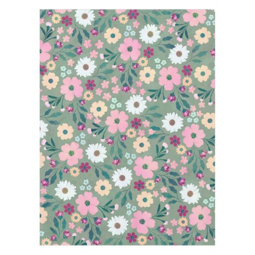 Pretty Green Pink flowers Botanical Tablecloth