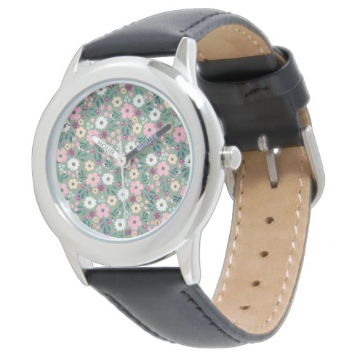 Pretty Green Pink flowers Botanical Watch