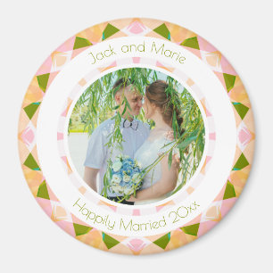 Pretty Green Pink Wedding Keepsake Photo Gift Magnet