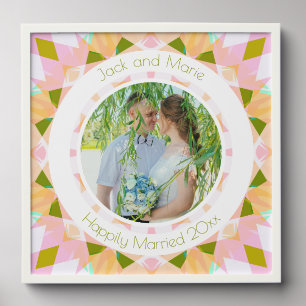 Pretty Green Pink Wedding Keepsake Photo Gift Peel And Stick Photo Tile