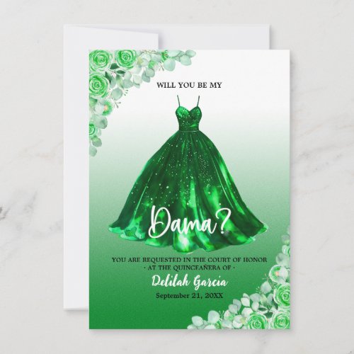 Pretty Green Quinceaera Dama Proposal Invitation