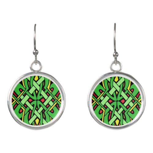 Pretty Green Red Yellow Loops in Celtic Knot Earrings