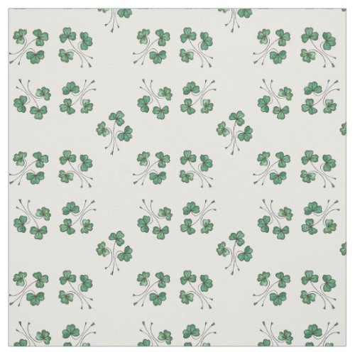 Pretty Green Shamrocks on White Pattern Fabric