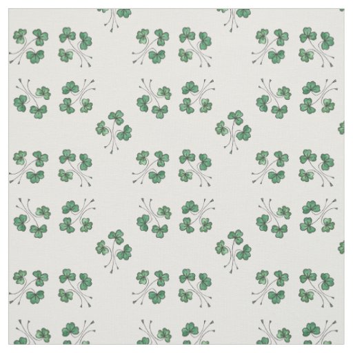 Pretty Green Shamrocks on White Pattern Fabric