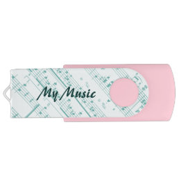 Pretty Green Sheet Music Pattern with Your Name Flash Drive