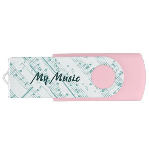 Pretty Green Sheet Music Pattern with Your Name Flash Drive